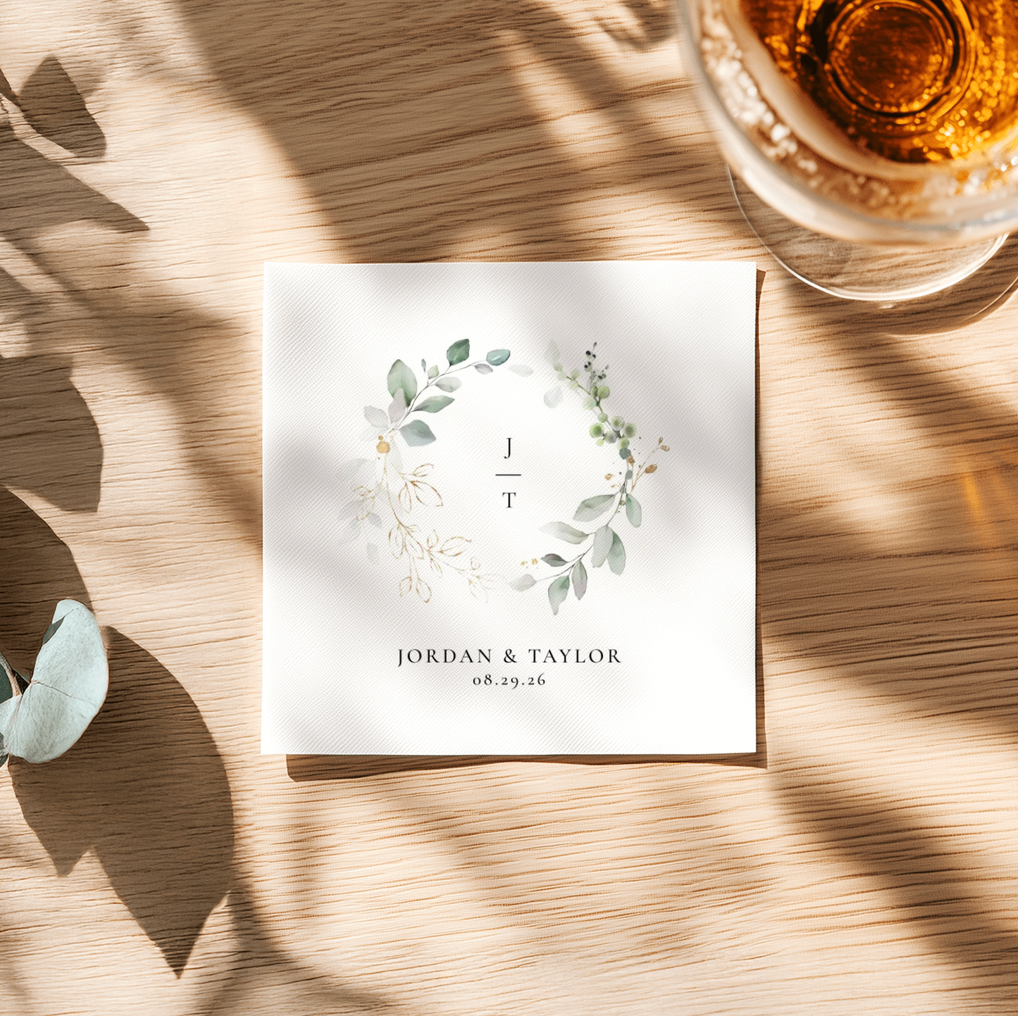 Personalized Eucalyptus Wedding Cocktail & Luncheon Napkins