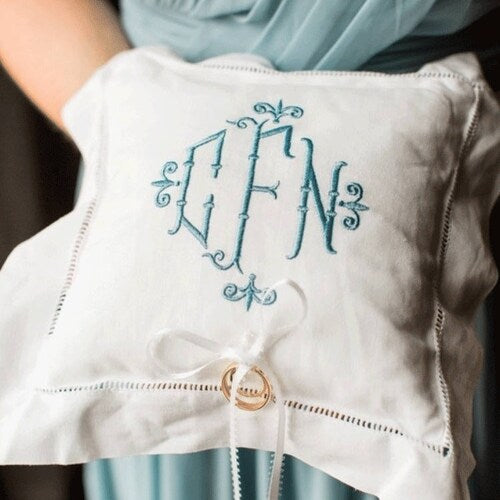 Monogrammed Ring Bearer Pillow with Custom Ribbon