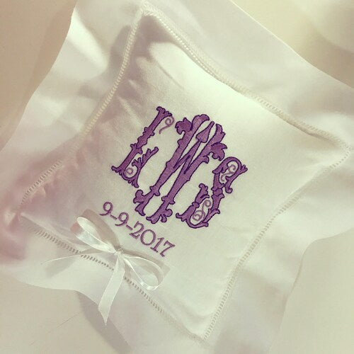 Monogrammed Ring Bearer Pillow with Custom Ribbon