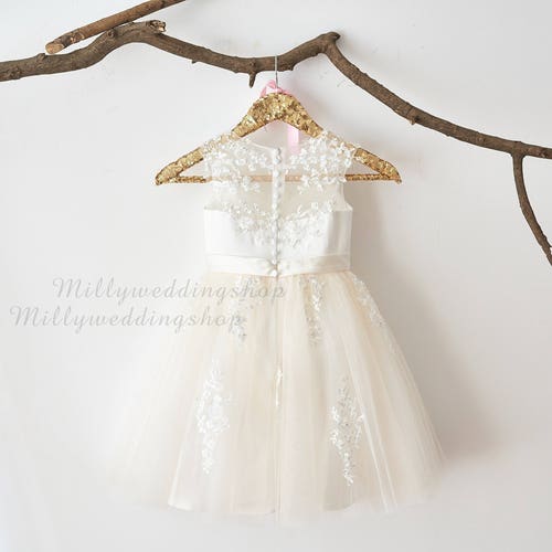 Illusion Sheer Lace Flower Girl Dress