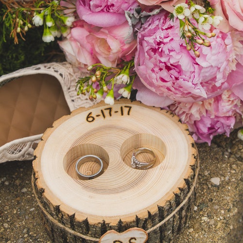 Personalized Wood Slice Ring Bearer Box | Rustic Ring Holder | Wedding Ring Pillow Alternative