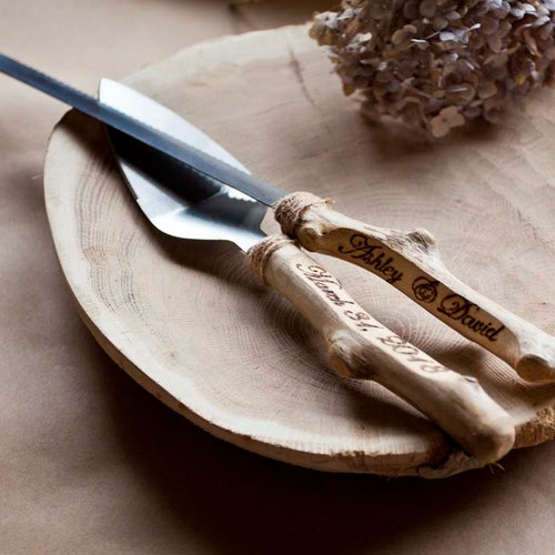 Rustic Driftwood Wedding Cake Knife & Server Set