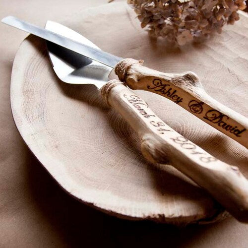 Rustic Driftwood Wedding Cake Knife & Server Set