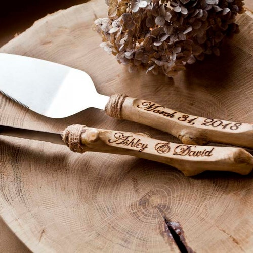 Rustic Driftwood Wedding Cake Knife & Server Set