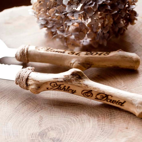 Rustic Driftwood Wedding Cake Knife & Server Set