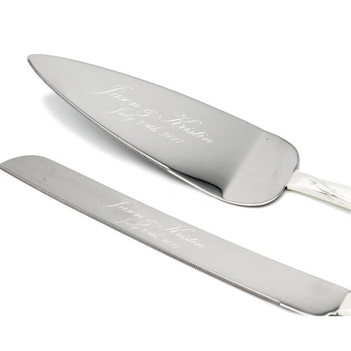 Personalized Wedding Flute and Cake Serving Set – Custom Engraved
