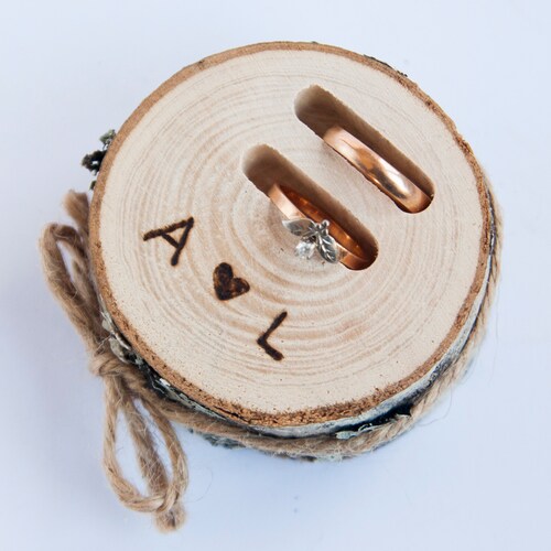 Rustic Wooden Ring Bearer Pillow | Personalized Ash Wood Wedding Ring Box