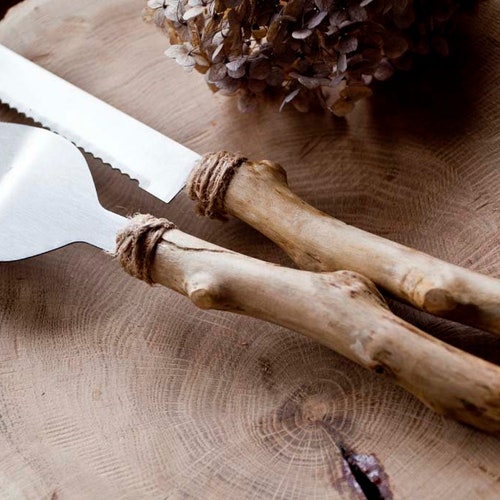 Rustic Driftwood Wedding Cake Knife & Server Set