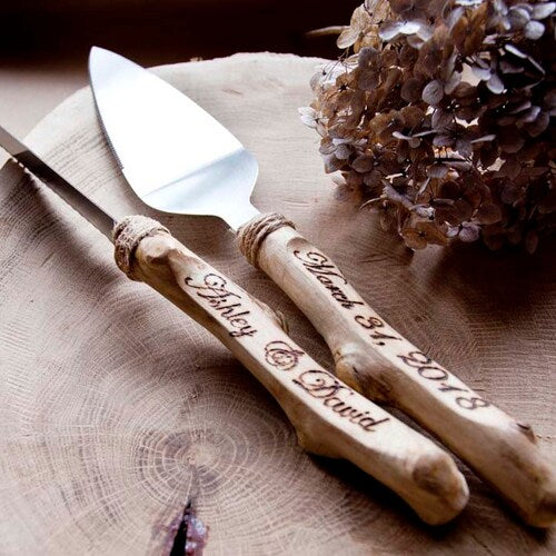 Rustic Driftwood Wedding Cake Knife & Server Set