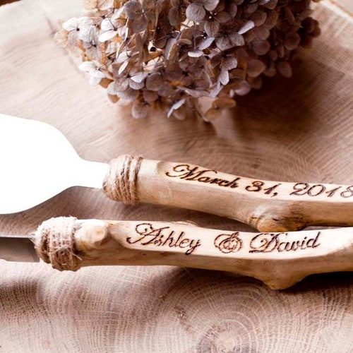 Rustic Driftwood Wedding Cake Knife & Server Set