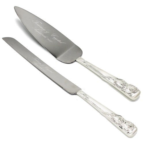 Personalized Wedding Flute and Cake Serving Set – Custom Engraved