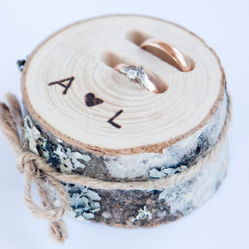 Rustic Wooden Ring Bearer Pillow | Personalized Ash Wood Wedding Ring Box