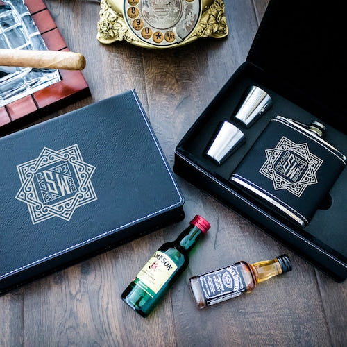 Leather Flask Gift Set