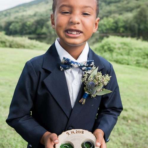 Personalized Wood Slice Ring Bearer Box | Rustic Ring Holder | Wedding Ring Pillow Alternative