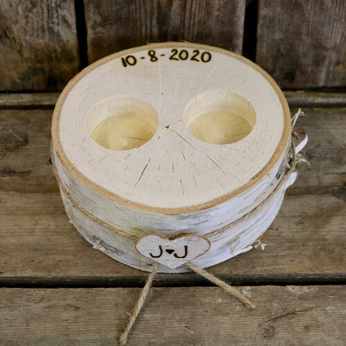 Personalized Wood Slice Ring Bearer Box | Rustic Ring Holder | Wedding Ring Pillow Alternative