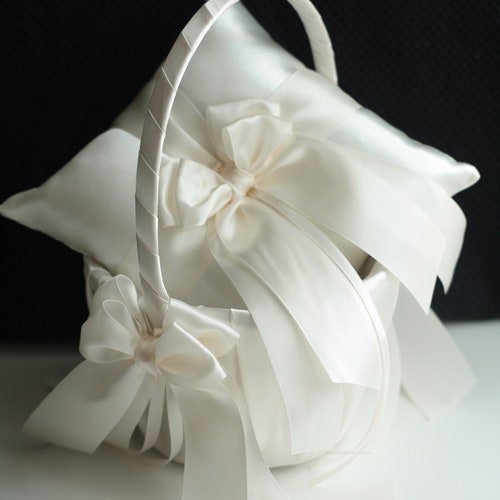 Flower Girl Basket and Ring Bearer Pillow Set