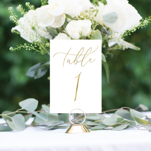Gold Wedding Table Numbers – Elegant Gold Foil Table Numbers on Ivory or White Cardstock