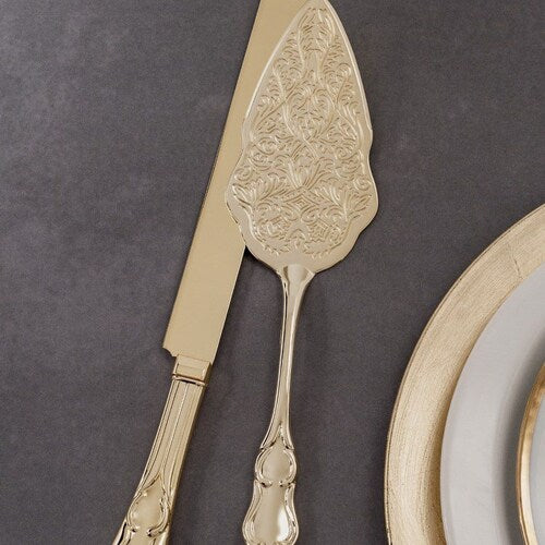 Personalized Engraved Gold Wedding Cake Knife & Server Set