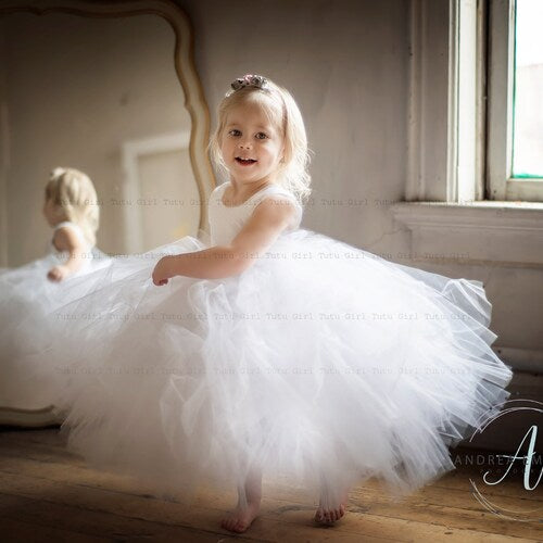 Ivory Tulle Flower Girl Dress with Puffy Skirt