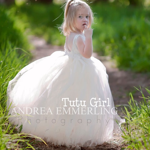 Ivory Tulle Flower Girl Dress with Puffy Skirt