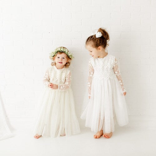 Long Sleeve Lace Flower Girl Dress with Tulle Skirt