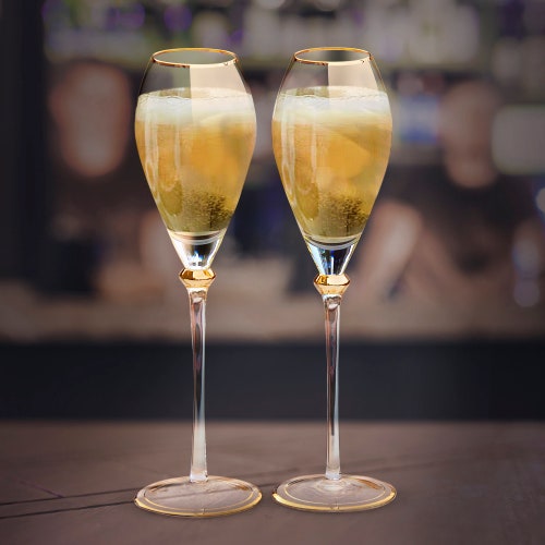 Personalized Gold-Rimmed Tulip Champagne Flutes with Custom Box