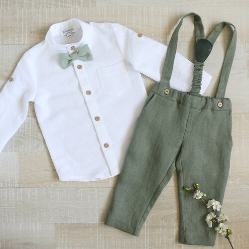Page Boy Linen Suit Set – Beige Pants, Shirt & Bow Tie