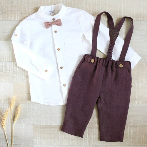 Page Boy Linen Suit Set – Beige Pants, Shirt & Bow Tie