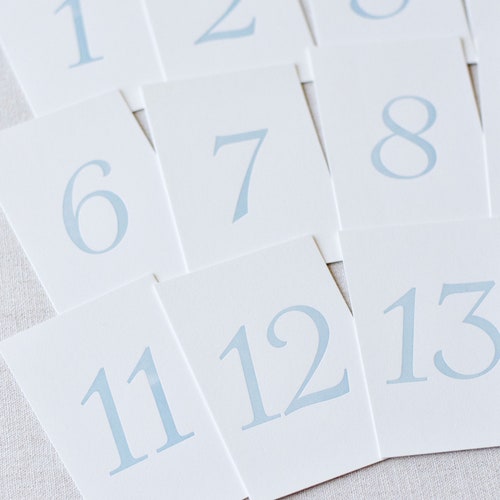 Antique Blue Letterpress Wedding Table Numbers