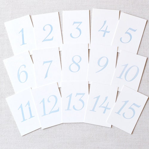 Antique Blue Letterpress Wedding Table Numbers
