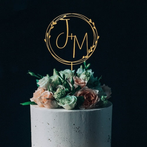 Gold Monogram Cake Topper – Personalized Custom Initials