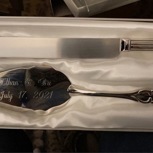 Classic Silver Engraved Wedding Cake Knife & Server Set