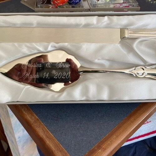 Classic Silver Engraved Wedding Cake Knife & Server Set