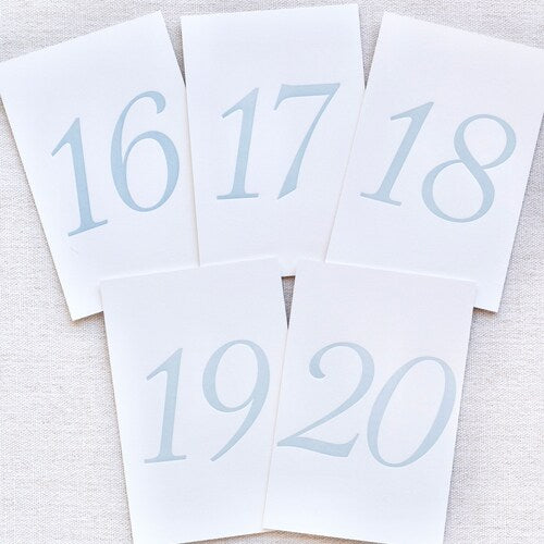 Antique Blue Letterpress Wedding Table Numbers