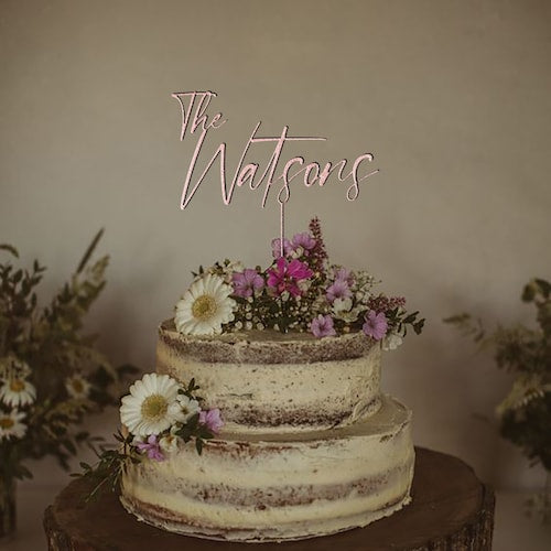Personalized Rustic Script Wedding Cake Topper – Mr & Mrs Design