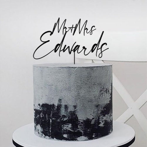 Personalized Rustic Script Wedding Cake Topper – Mr & Mrs Design