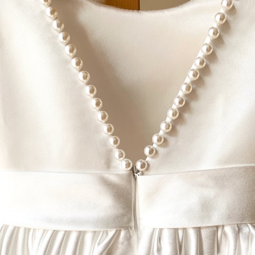 Ivory Satin Flower Girl Dress with V-Back and Big Bow