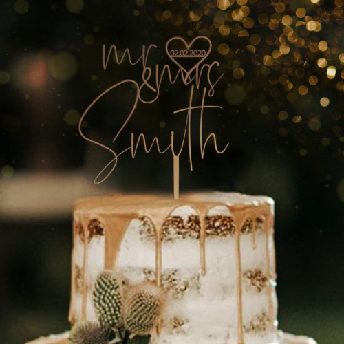 Personalized "Finally" Wedding Cake Topper – Gold Metal or Wood Cake Decoration
