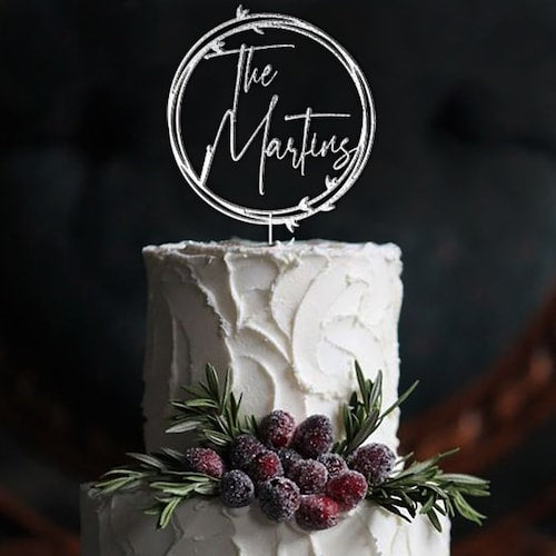 Personalized Wedding Initials Monogram Cake Topper – Rustic Wreath Design