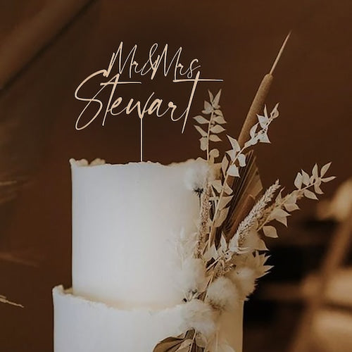 Personalized Rustic Script Wedding Cake Topper – Mr & Mrs Design