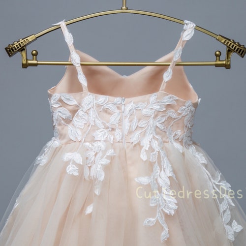 Ivory Lace and Champagne Tulle Wedding Flower Girl Dress
