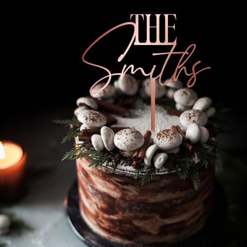 Metallic Silver Wedding Cake Topper – Custom Mr & Mrs Personalized Rustic Cake Topper