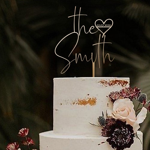 Personalized "Finally" Wedding Cake Topper – Gold Metal or Wood Cake Decoration