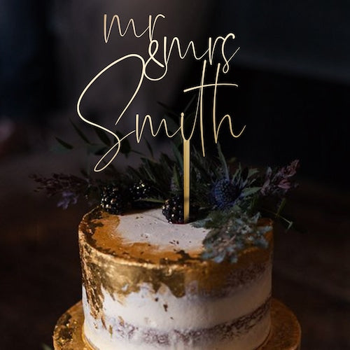 Personalized "Finally" Wedding Cake Topper – Gold Metal or Wood Cake Decoration