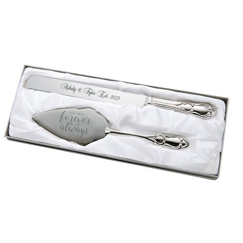 Classic Silver Engraved Wedding Cake Knife & Server Set