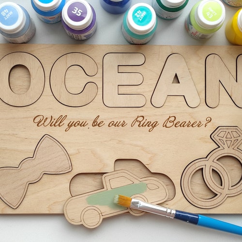 Personalized Ring Bearer Proposal Gift - "Will You Be Our Ring Security?" Wooden Puzzle