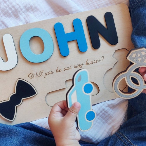 Personalized Ring Bearer Proposal Gift - "Will You Be Our Ring Security?" Wooden Puzzle