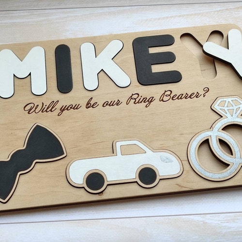 Personalized Ring Bearer Proposal Gift - "Will You Be Our Ring Security?" Wooden Puzzle