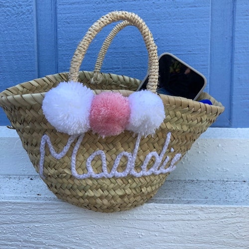 Personalized Rustic Straw Flower Girl Basket