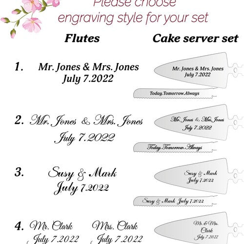 Personalized Wedding Cake Serving & Champagne Glasses Set